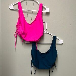 Two New SHEIN Pink and Teal Ruched Crop Bikini Tops~Large